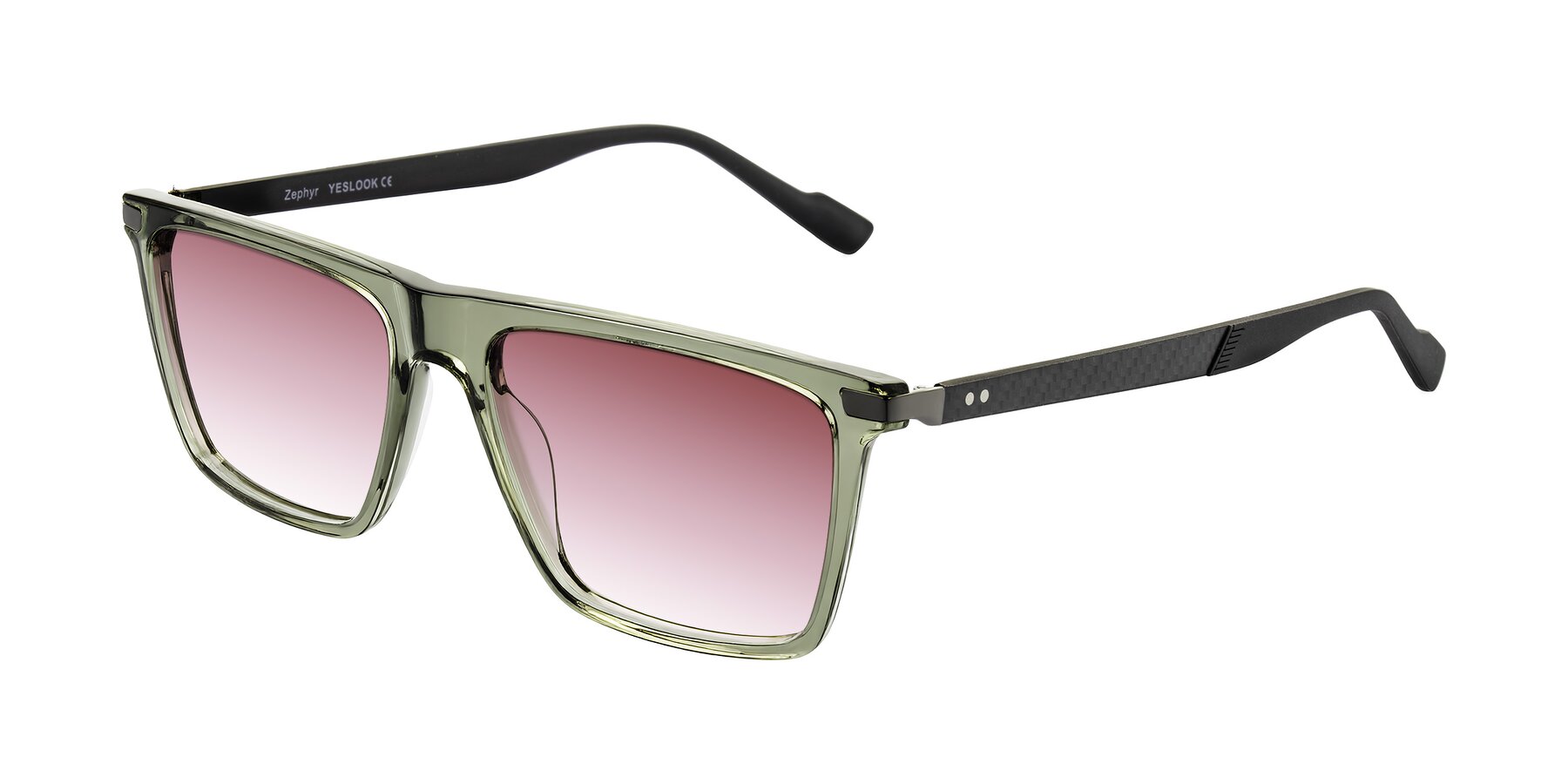 Angle of Zephyr in Transparent Green/Black with Garnet Gradient Lenses
