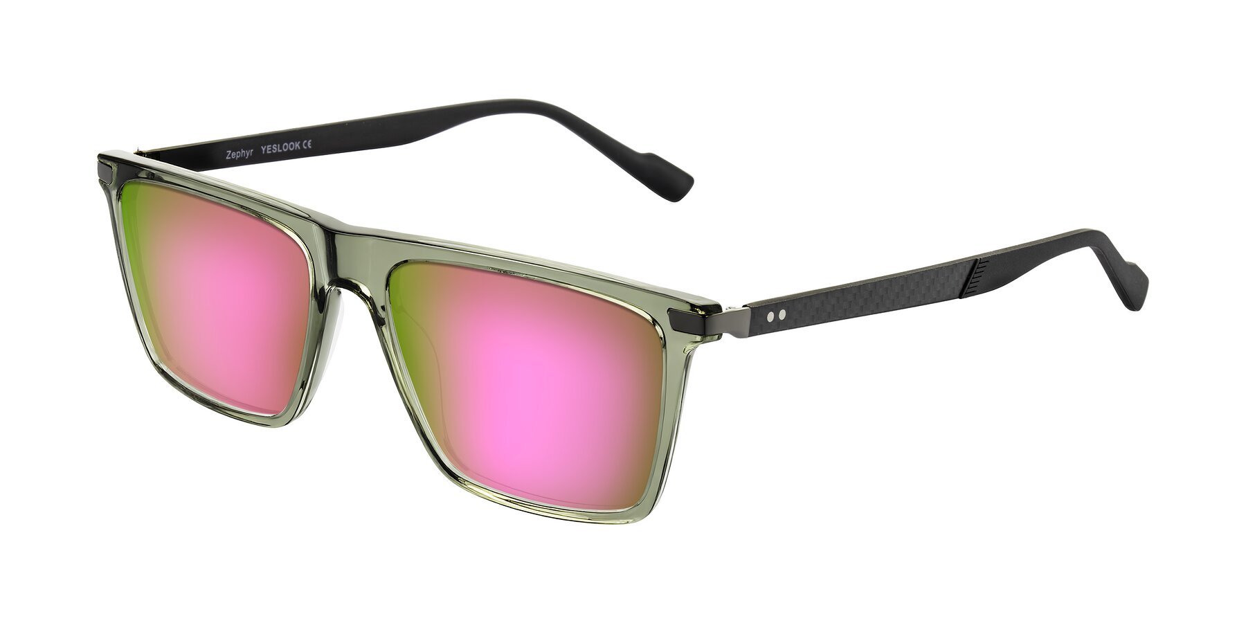 Angle of Zephyr in Transparent Green/Black with Pink Mirrored Lenses