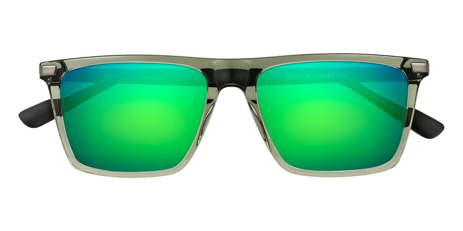 Folded Front of Zephyr in Transparent Green/Black with Green Mirrored Lenses