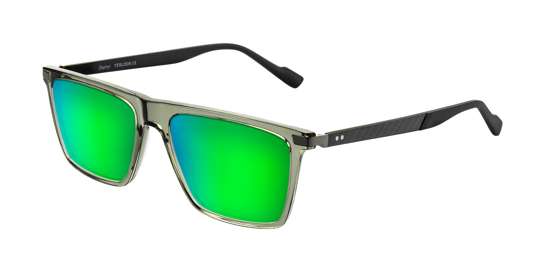 Angle of Zephyr in Transparent Green/Black with Green Mirrored Lenses