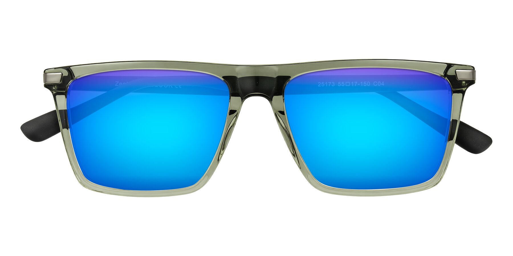 Folded Front of Zephyr in Transparent Green/Black with Blue Mirrored Lenses
