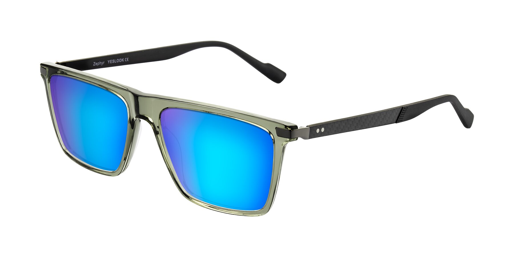 Angle of Zephyr in Transparent Green/Black with Blue Mirrored Lenses