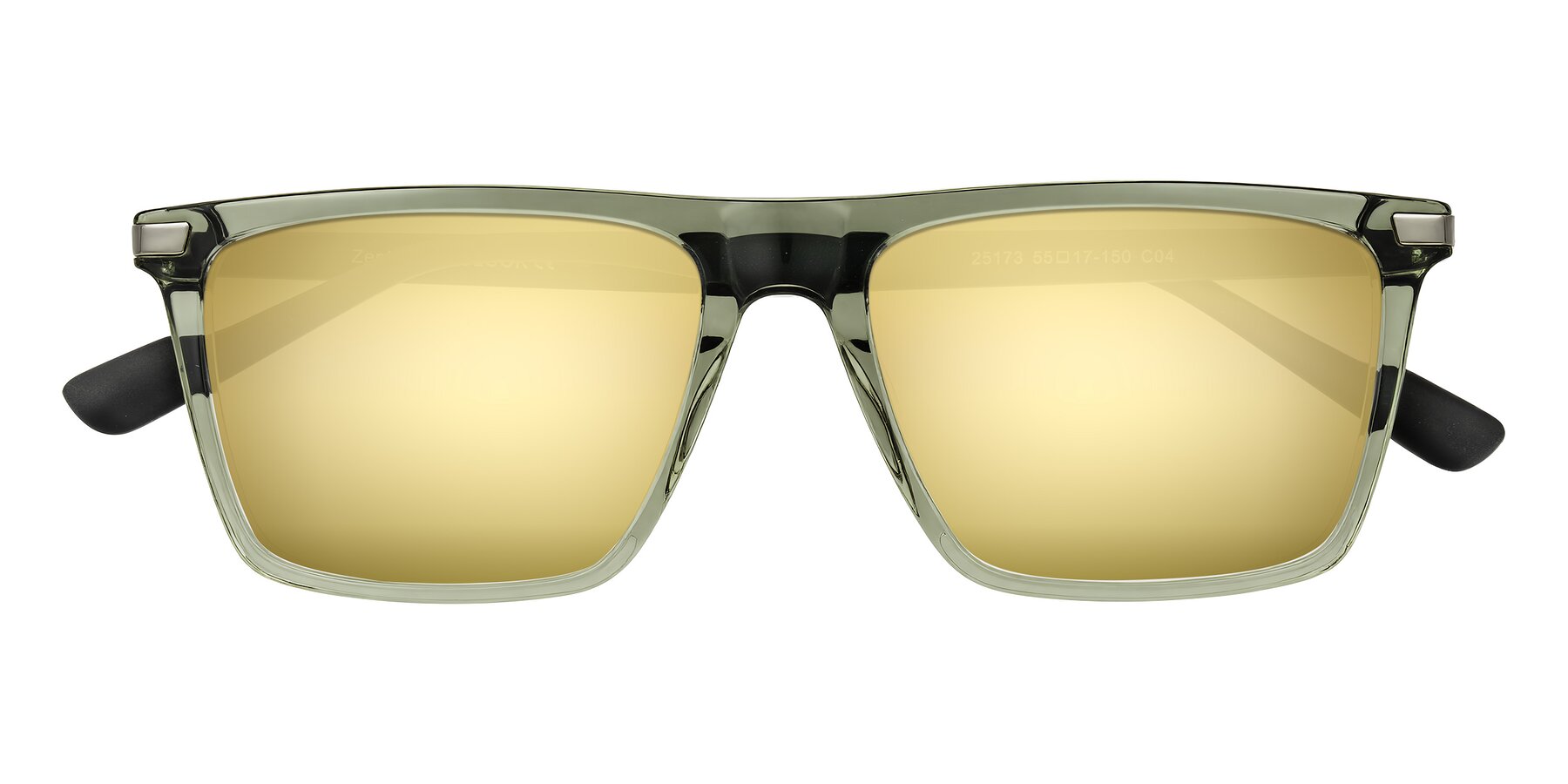 Folded Front of Zephyr in Transparent Green/Black with Gold Mirrored Lenses
