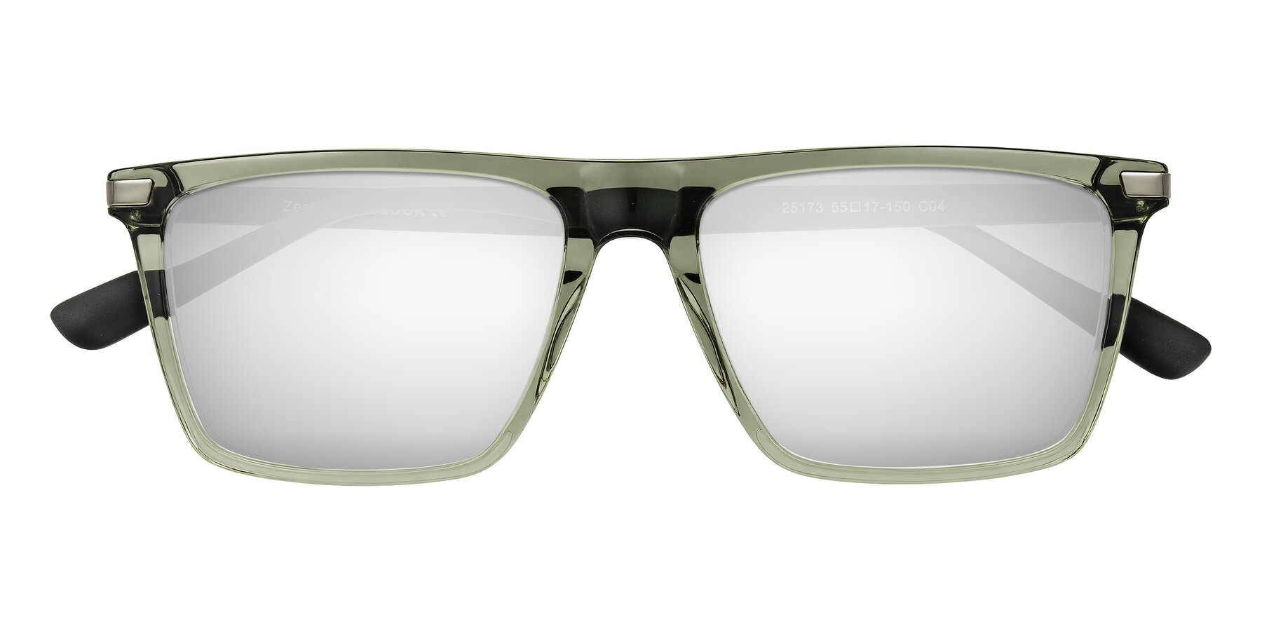 Folded Front of Zephyr in Transparent Green/Black with Silver Mirrored Lenses