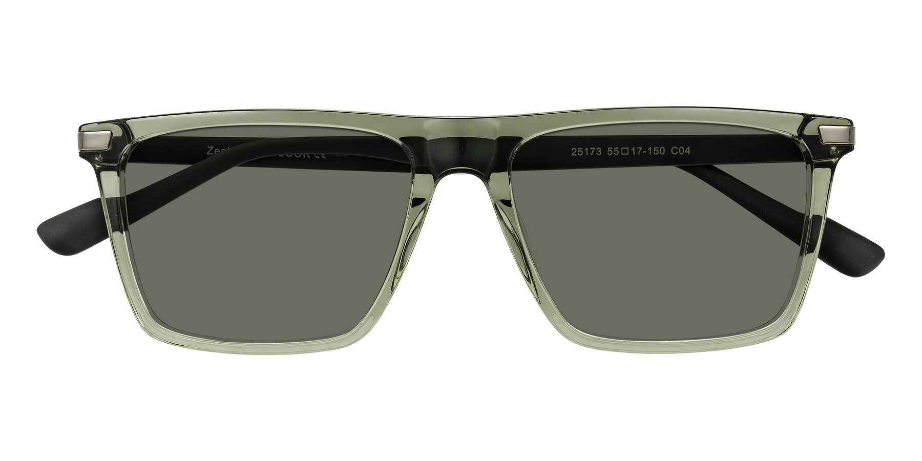 Folded Front of Zephyr in Transparent Green/Black with Gray Polarized Lenses