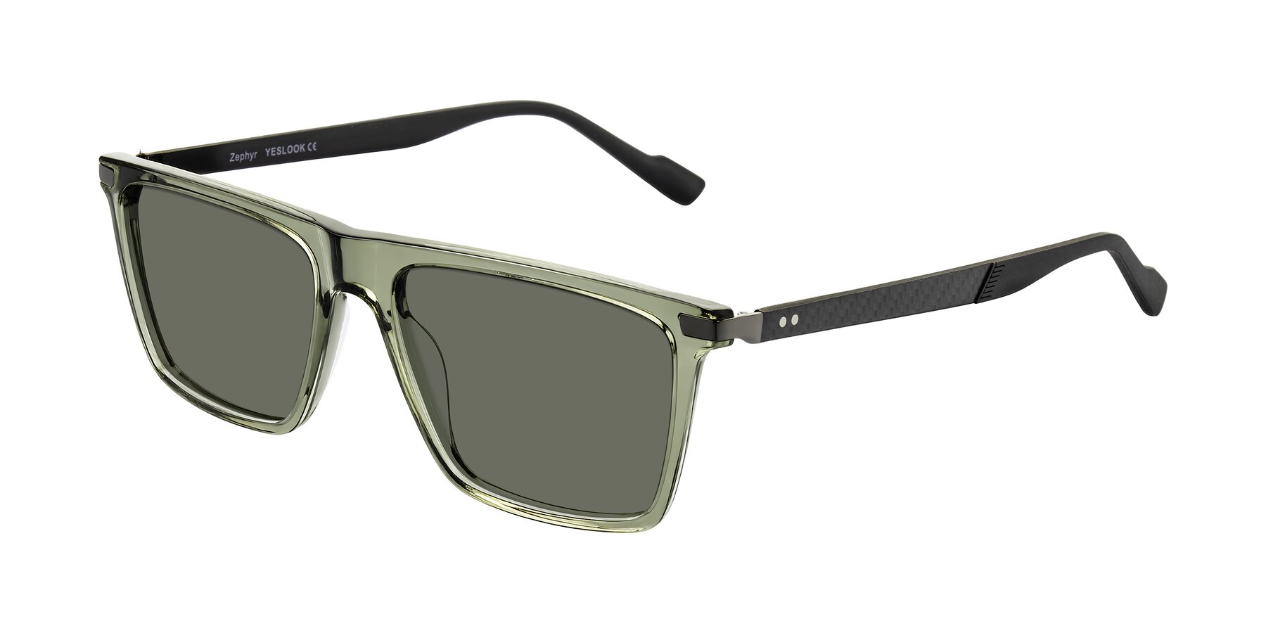 Angle of Zephyr in Transparent Green/Black with Gray Polarized Lenses