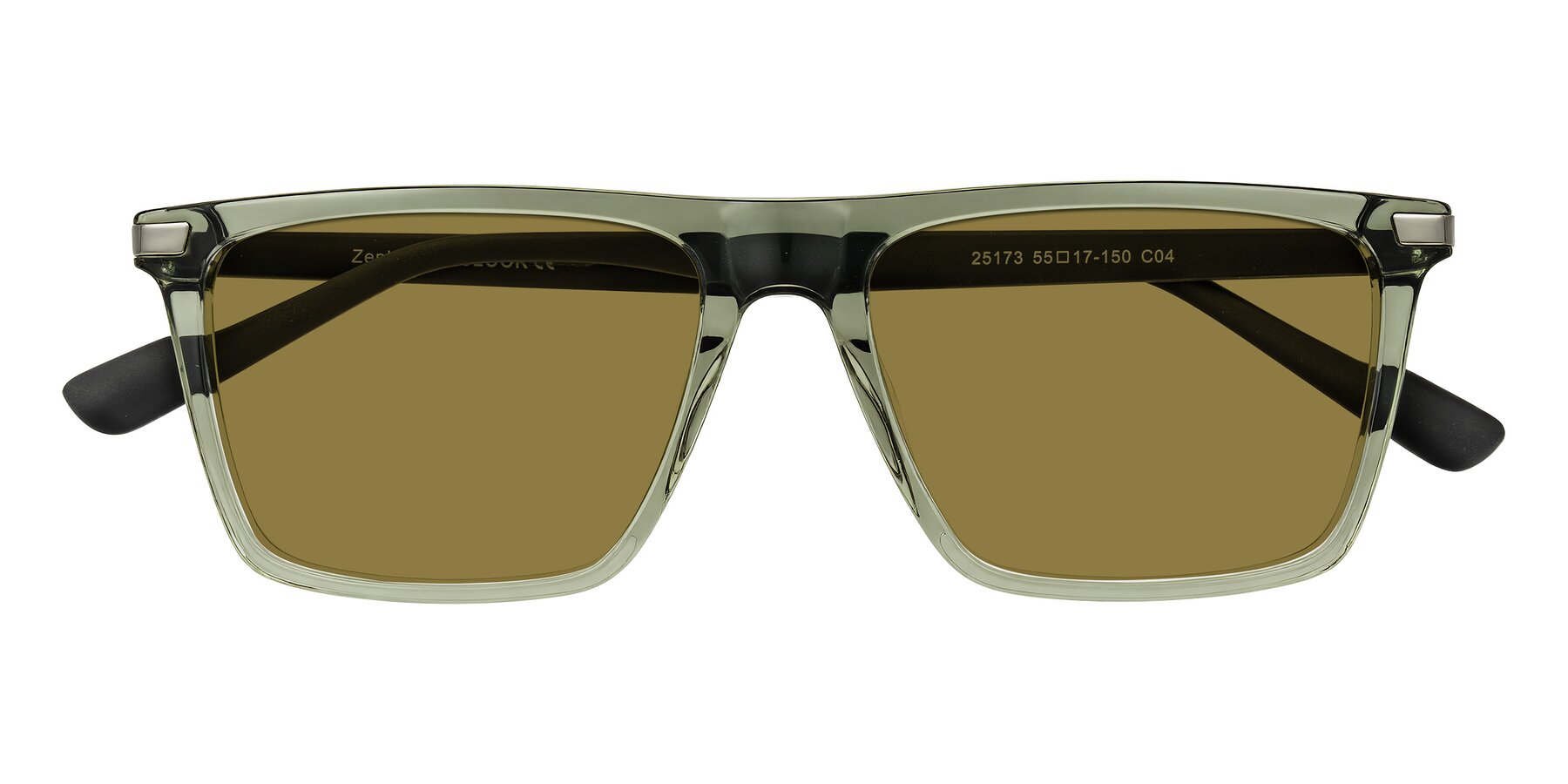 Folded Front of Zephyr in Transparent Green/Black with Brown Polarized Lenses