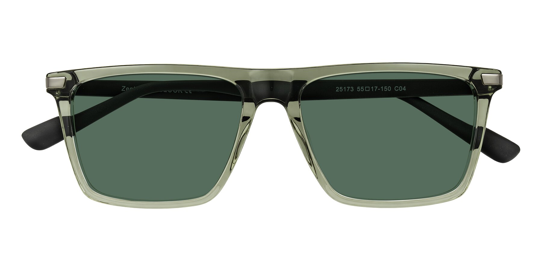 Folded Front of Zephyr in Transparent Green/Black with Green Polarized Lenses