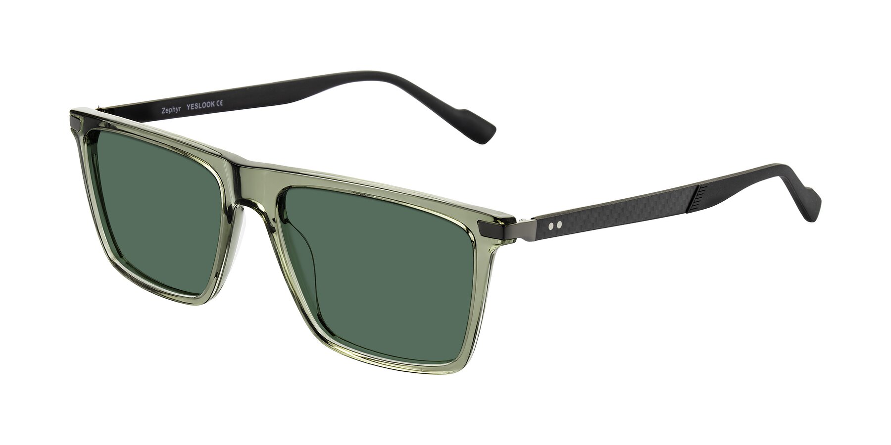 Angle of Zephyr in Transparent Green/Black with Green Polarized Lenses
