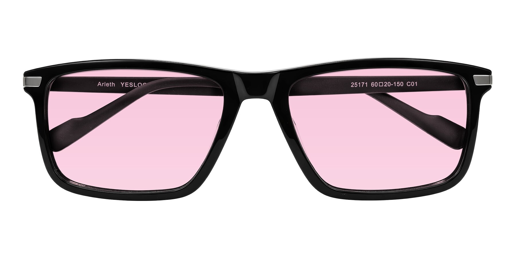 Folded Front of Arleth in Black with Light Pink Tinted Lenses