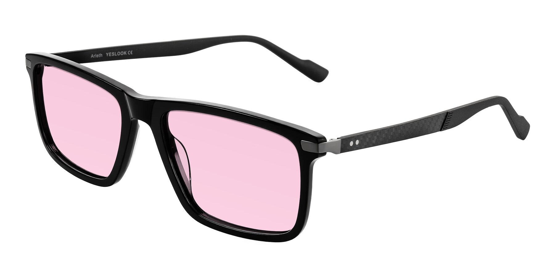 Angle of Arleth in Black with Light Pink Tinted Lenses