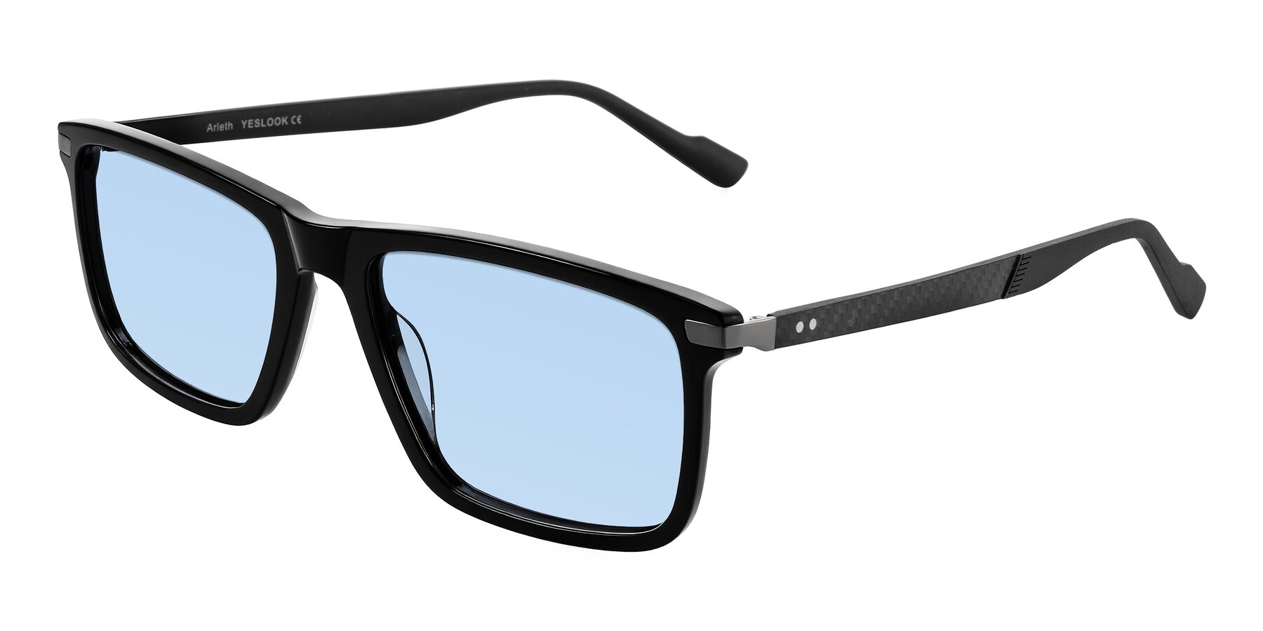 Angle of Arleth in Black with Light Blue Tinted Lenses