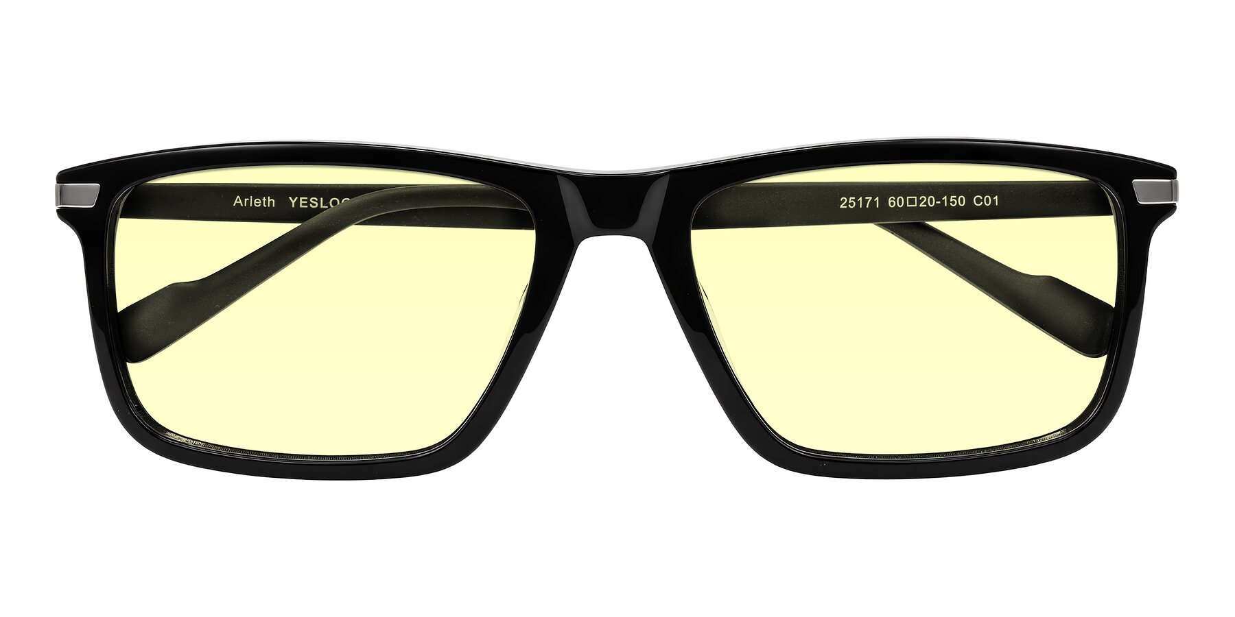 Folded Front of Arleth in Black with Light Yellow Tinted Lenses