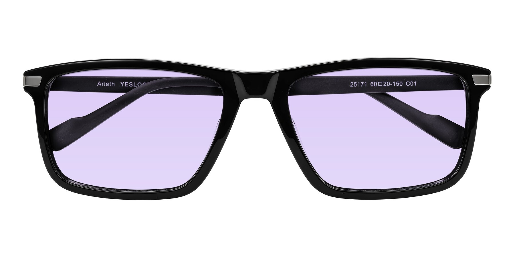 Folded Front of Arleth in Black with Light Purple Tinted Lenses