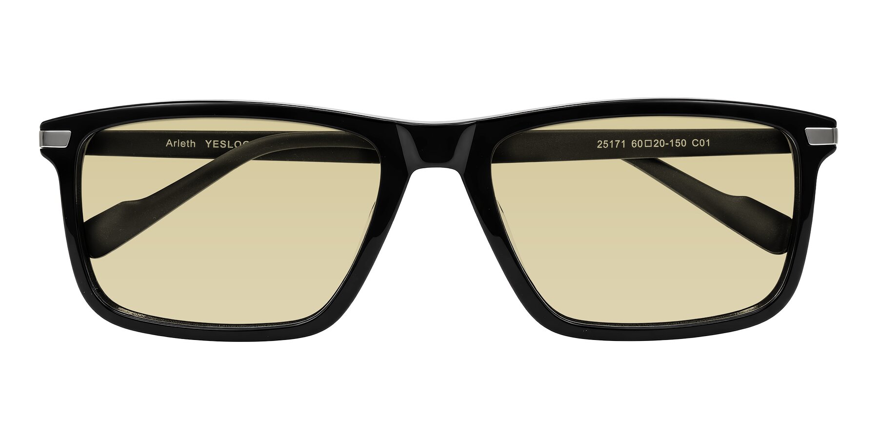 Folded Front of Arleth in Black with Light Champagne Tinted Lenses