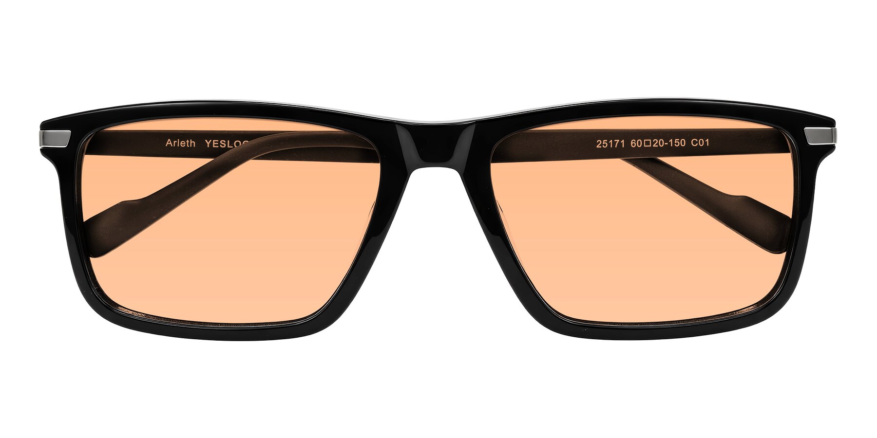 Folded Front of Arleth in Black with Light Orange Tinted Lenses