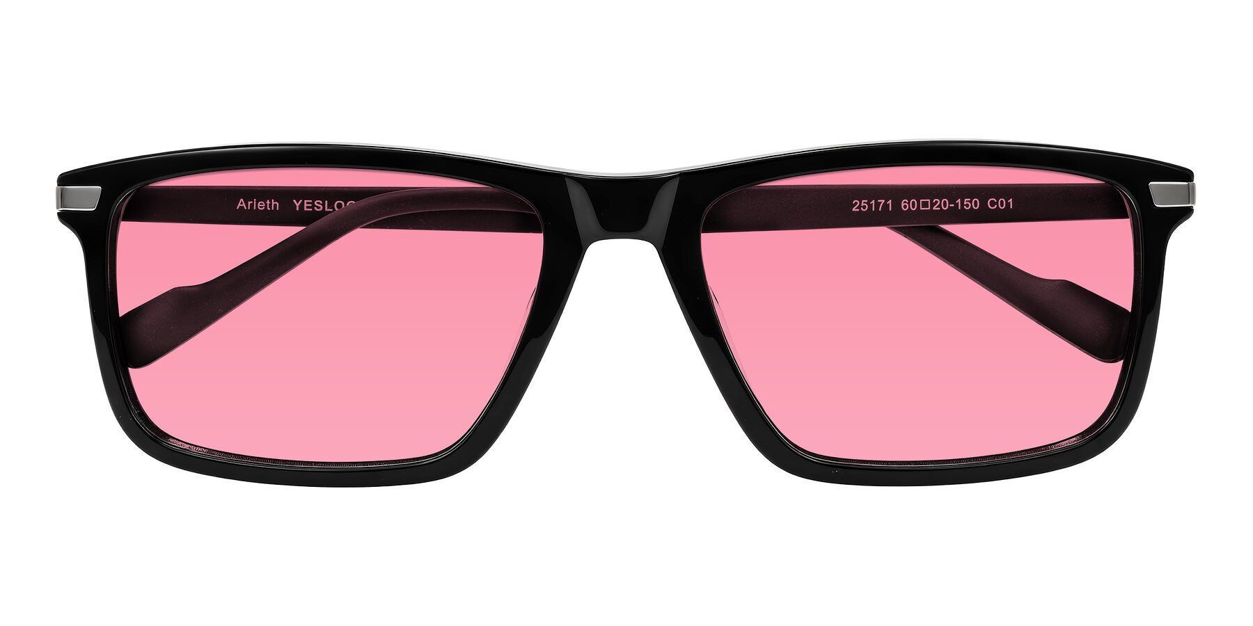 Folded Front of Arleth in Black with Pink Tinted Lenses
