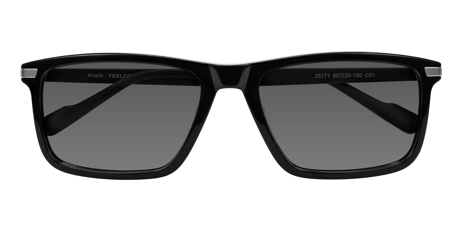Folded Front of Arleth in Black with Medium Gray Tinted Lenses
