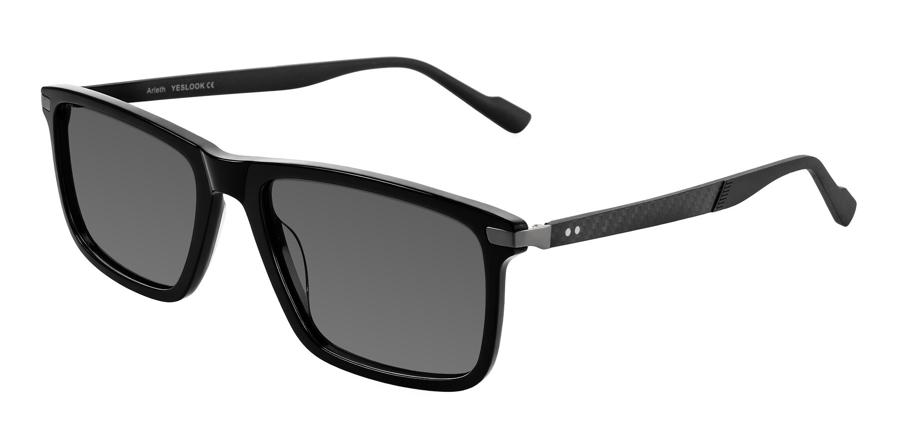 Angle of Arleth in Black with Medium Gray Tinted Lenses