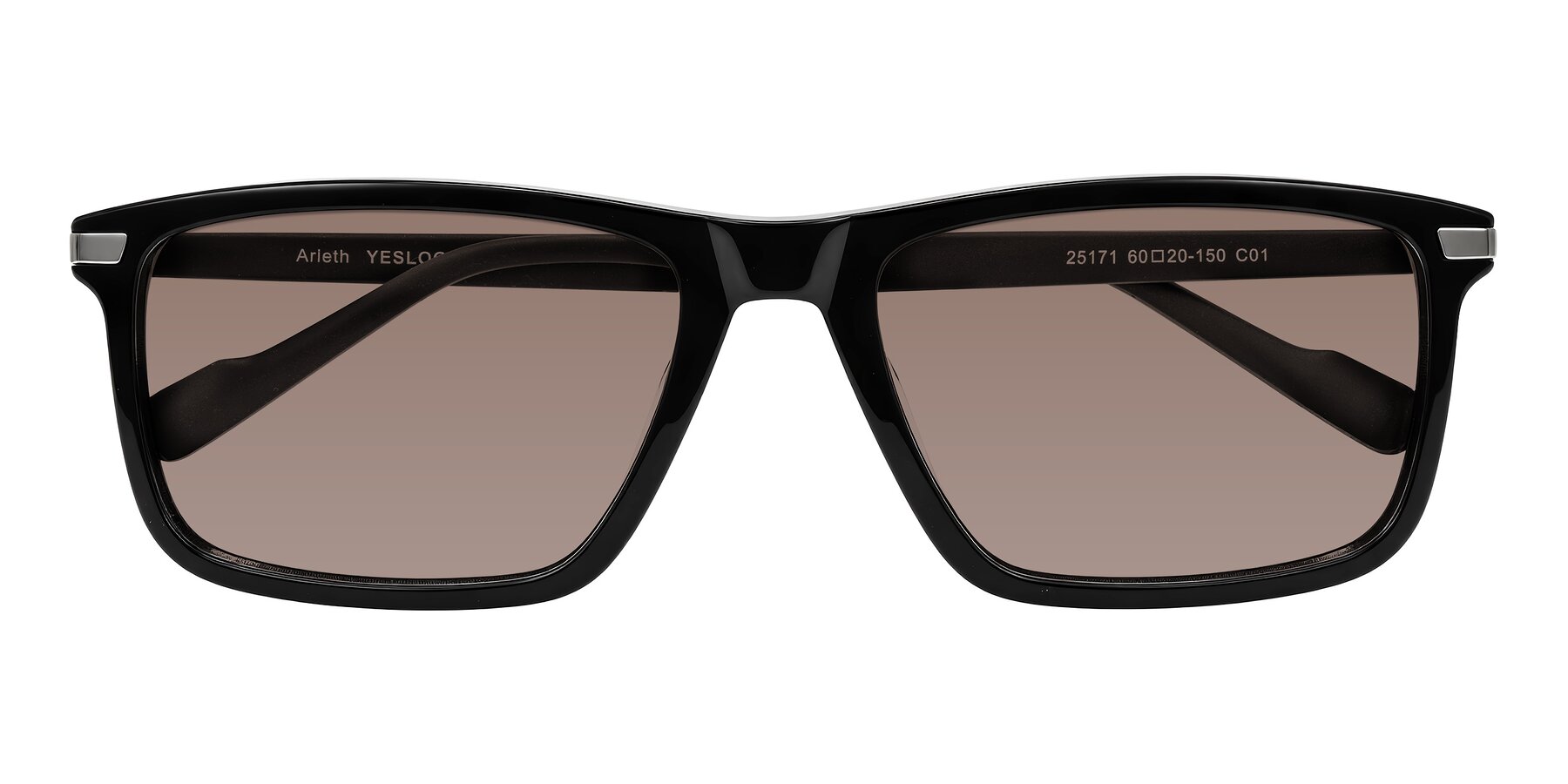 Folded Front of Arleth in Black with Medium Brown Tinted Lenses
