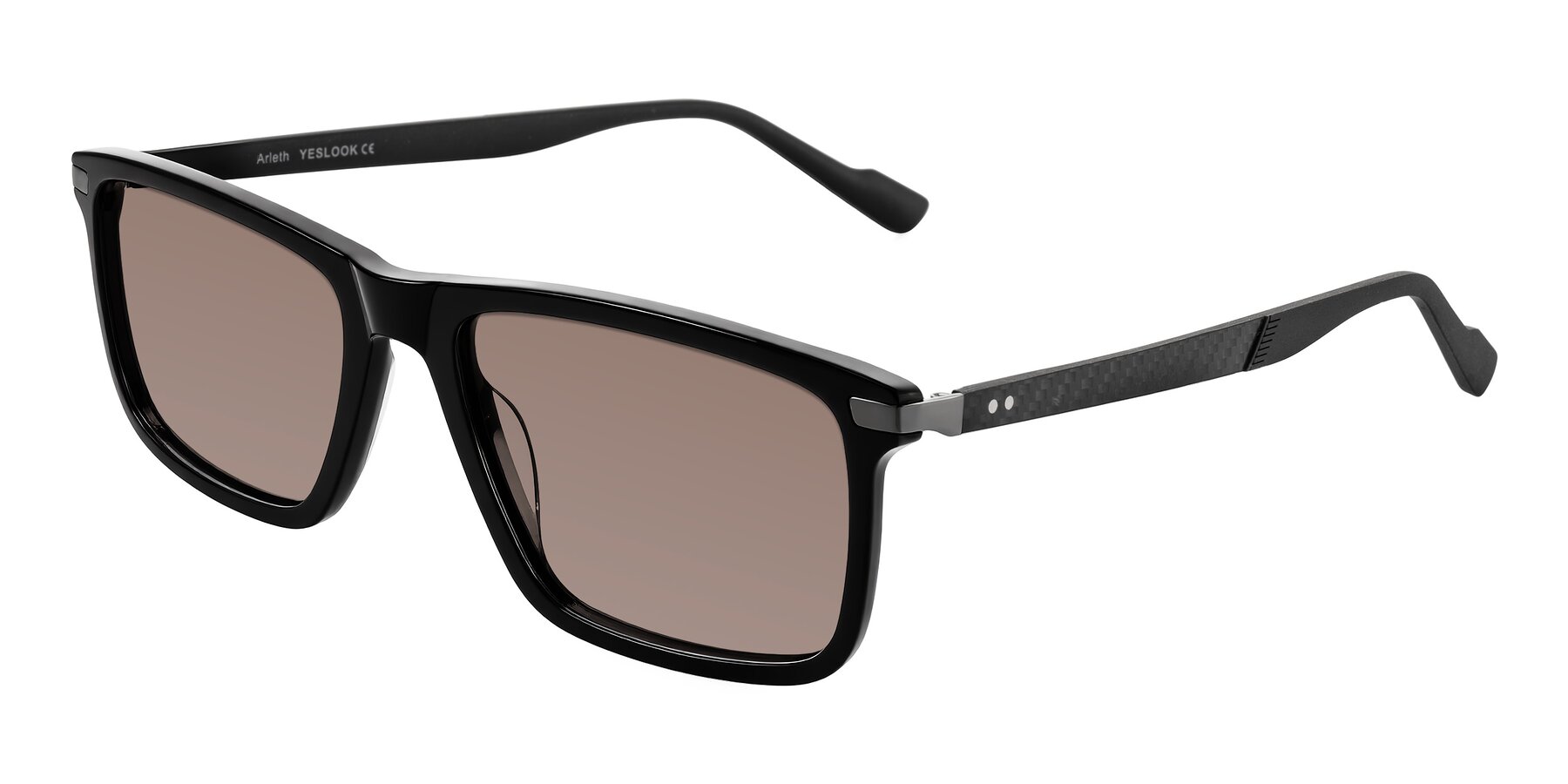 Angle of Arleth in Black with Medium Brown Tinted Lenses