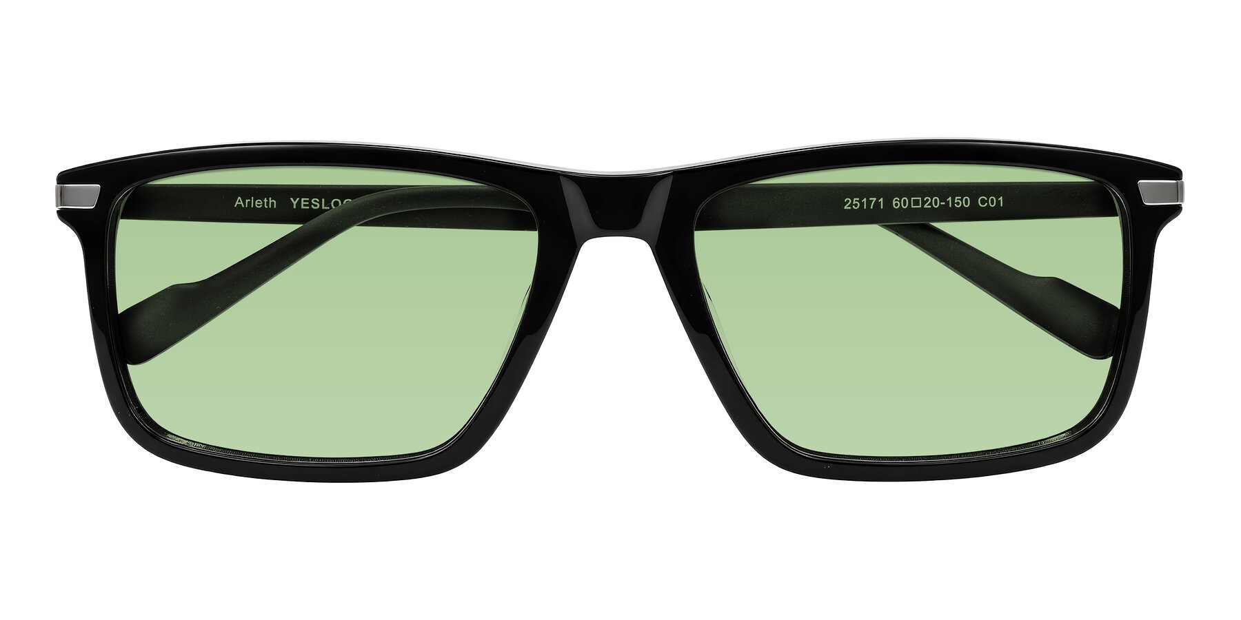 Folded Front of Arleth in Black with Medium Green Tinted Lenses