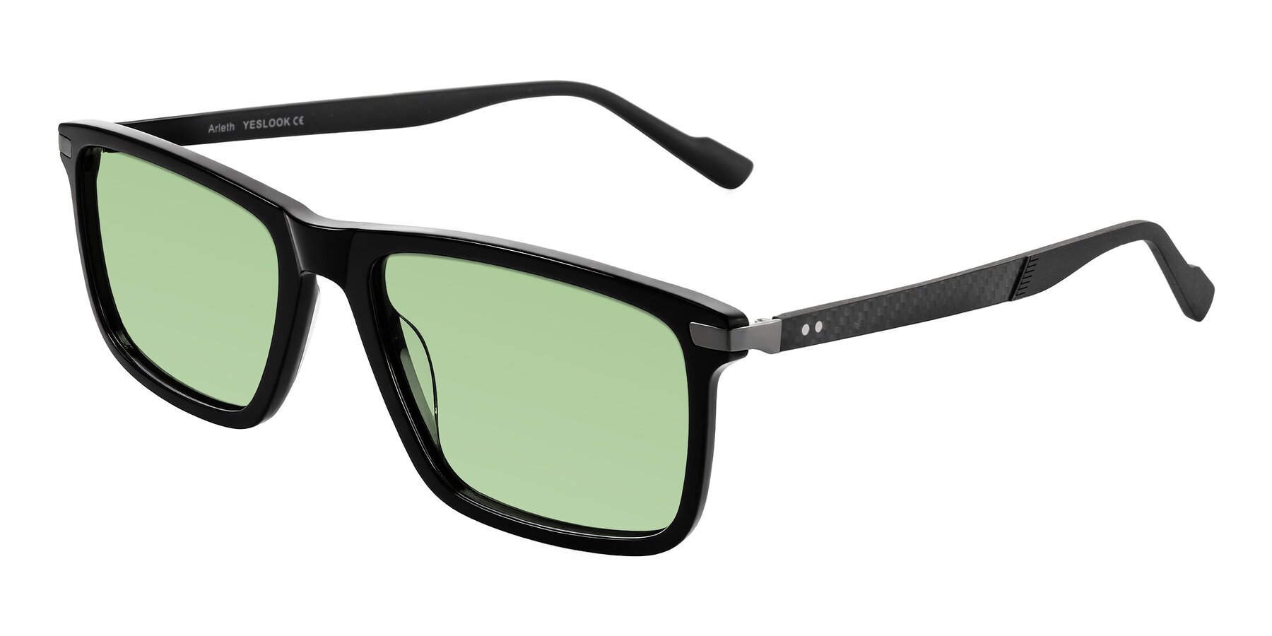 Angle of Arleth in Black with Medium Green Tinted Lenses