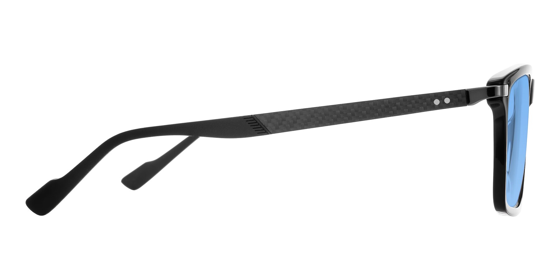 Side of Arleth in Black with Medium Blue Tinted Lenses