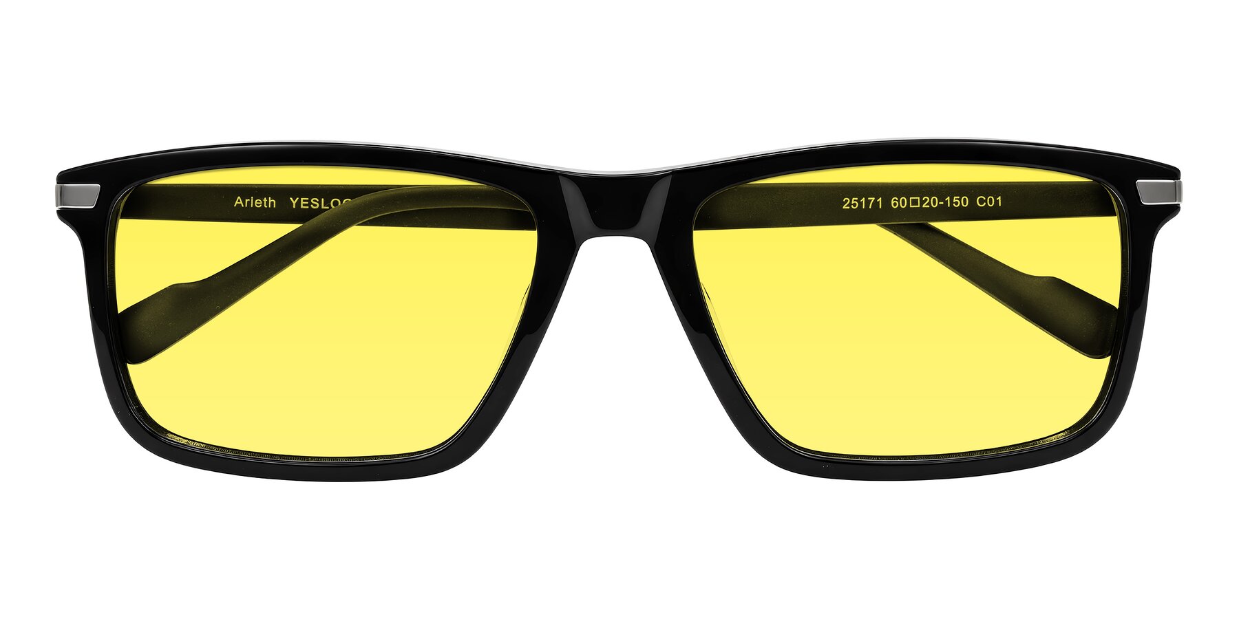 Folded Front of Arleth in Black with Medium Yellow Tinted Lenses