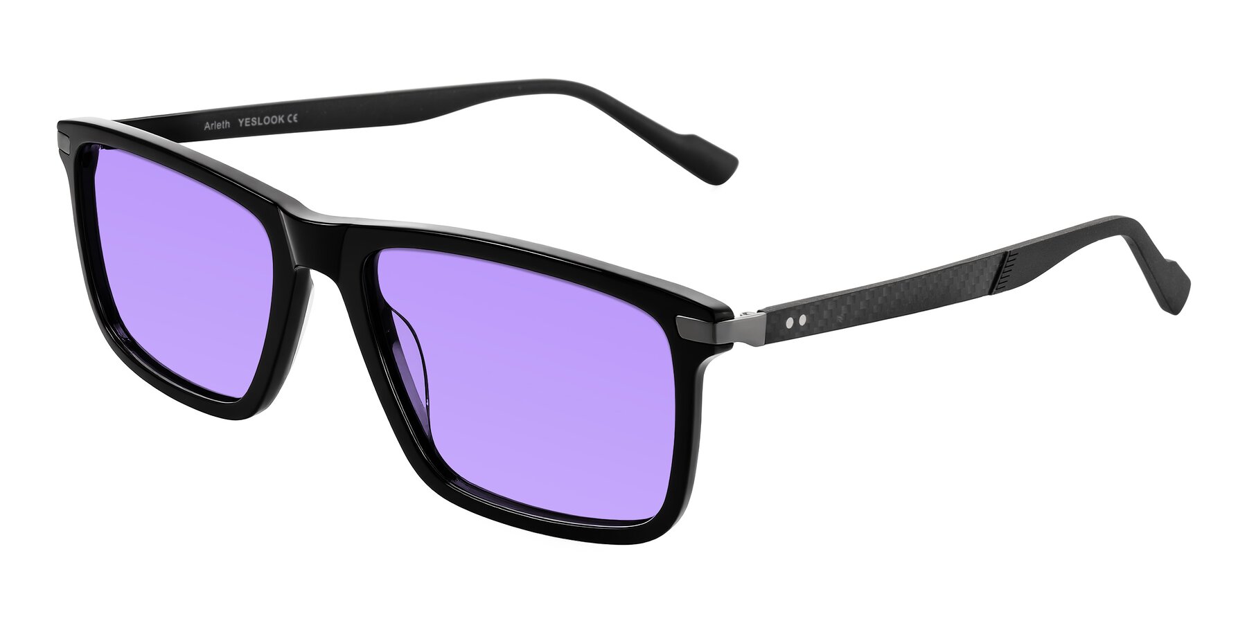 Angle of Arleth in Black with Medium Purple Tinted Lenses