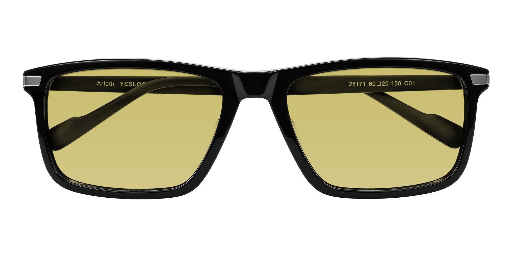 Folded Front of Arleth in Black with Medium Champagne Tinted Lenses
