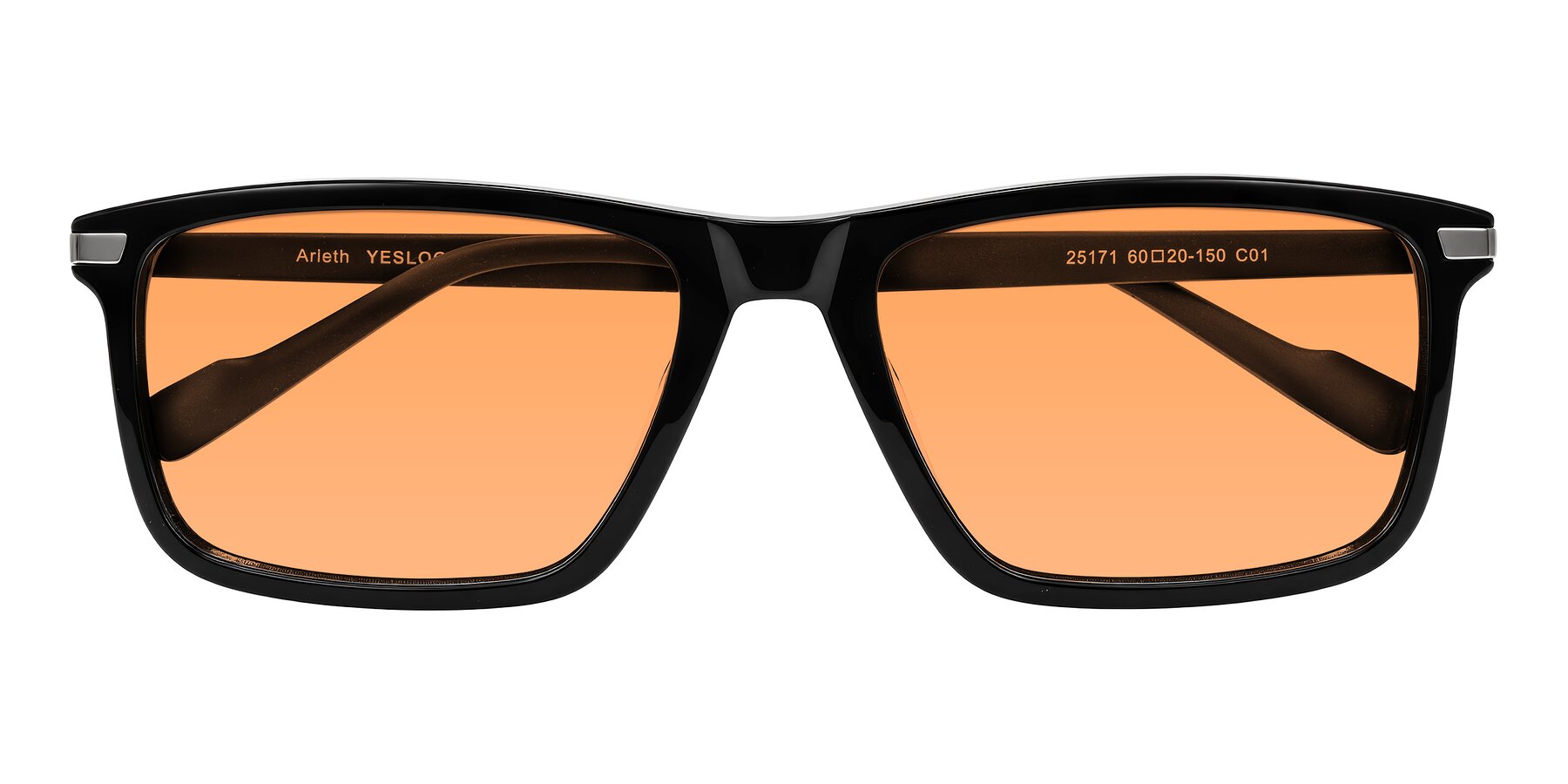 Folded Front of Arleth in Black with Medium Orange Tinted Lenses