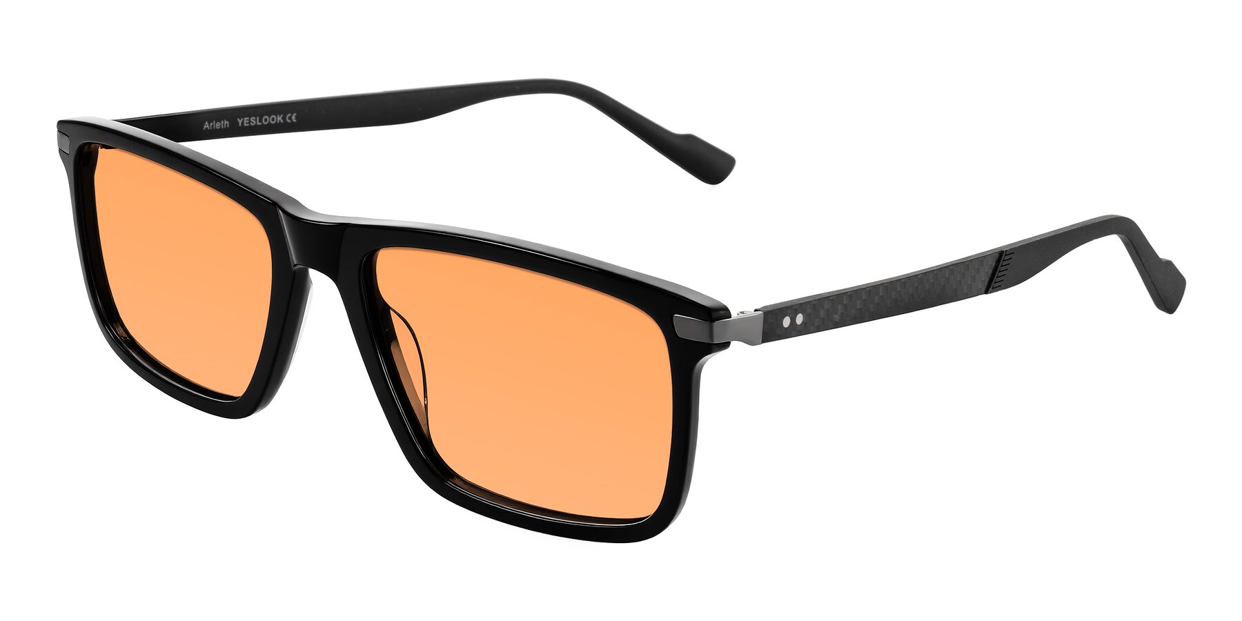 Angle of Arleth in Black with Medium Orange Tinted Lenses