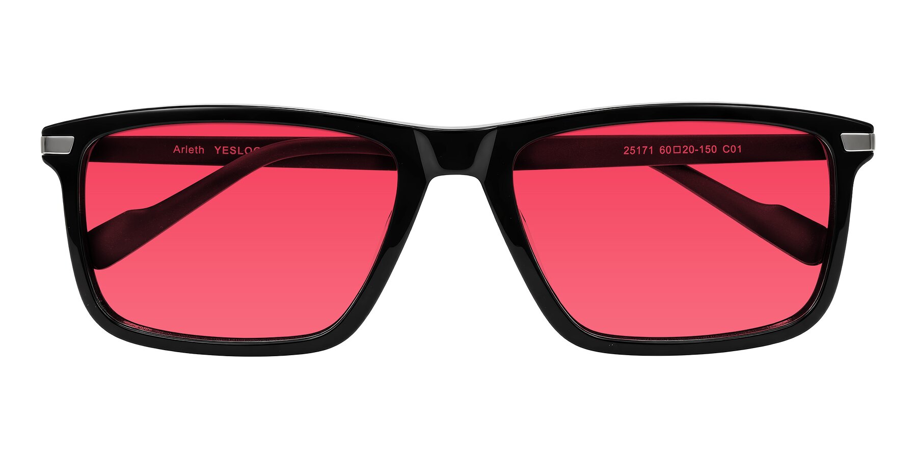Folded Front of Arleth in Black with Red Tinted Lenses