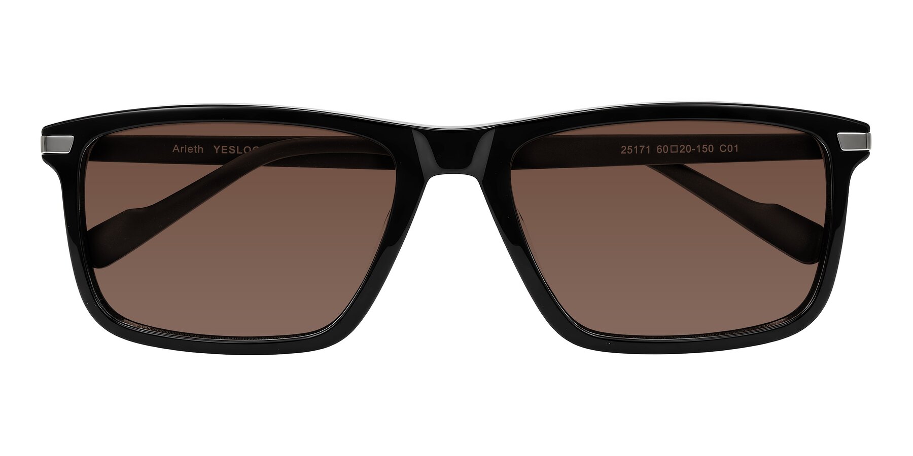 Folded Front of Arleth in Black with Brown Tinted Lenses
