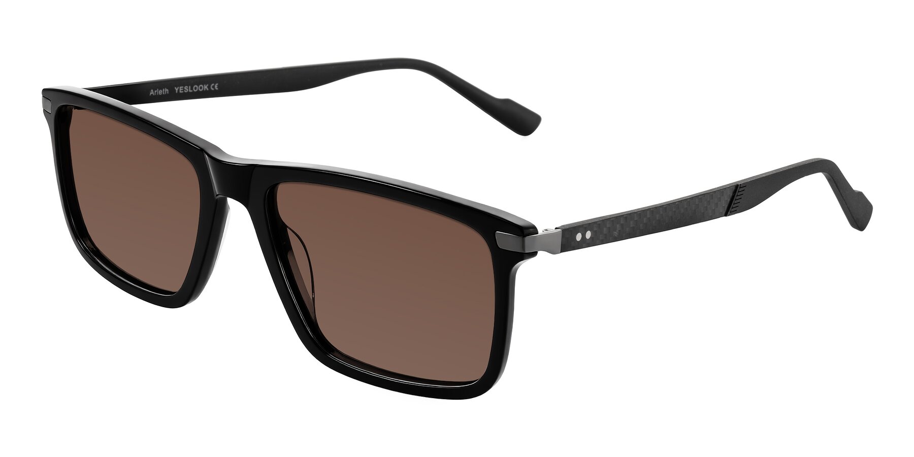 Angle of Arleth in Black with Brown Tinted Lenses