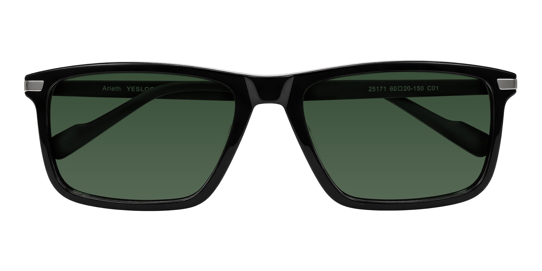 Folded Front of Arleth in Black with Green Tinted Lenses