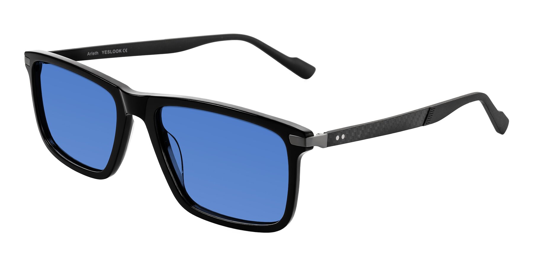 Angle of Arleth in Black with Blue Tinted Lenses
