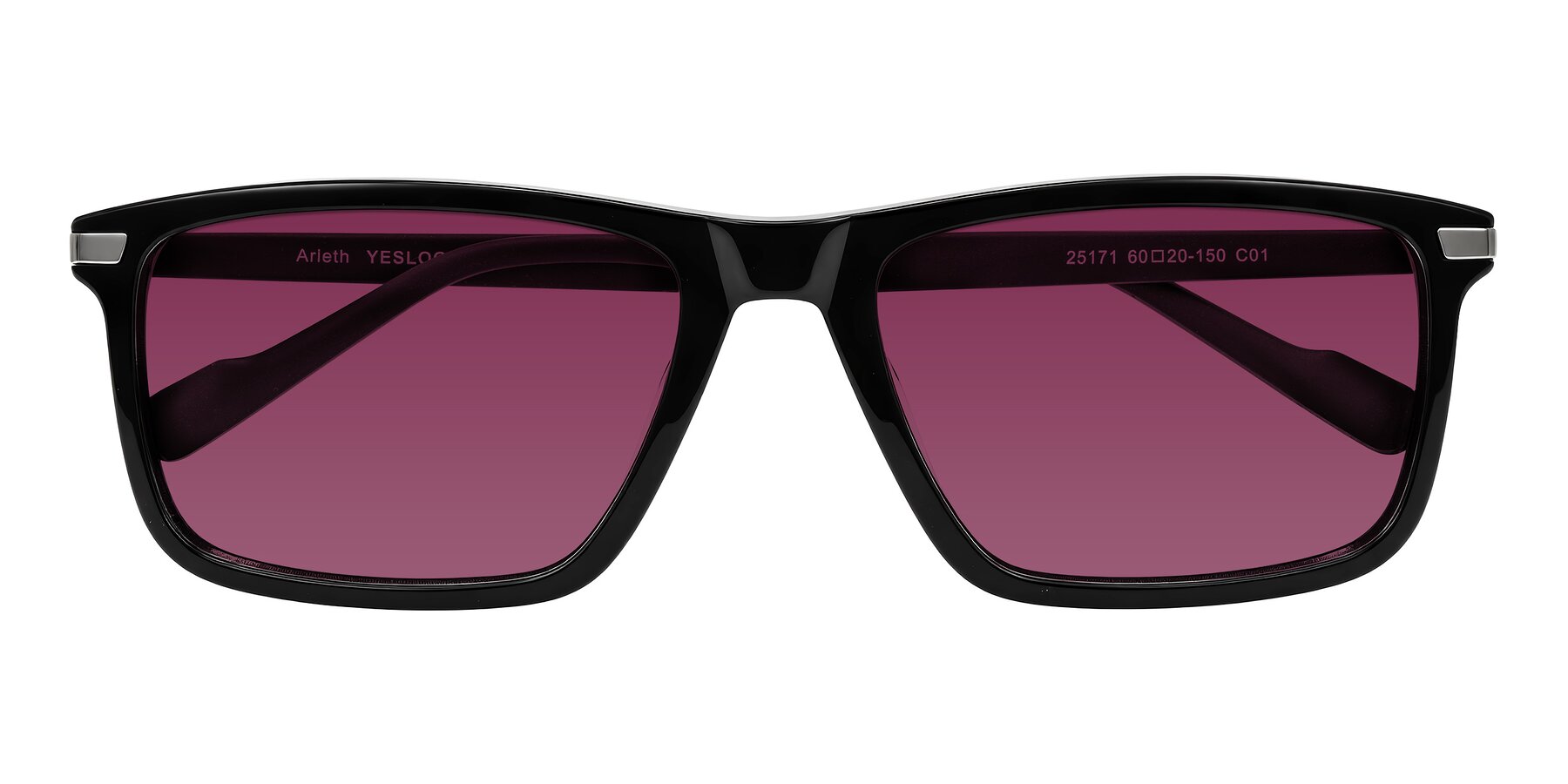 Folded Front of Arleth in Black with Wine Tinted Lenses