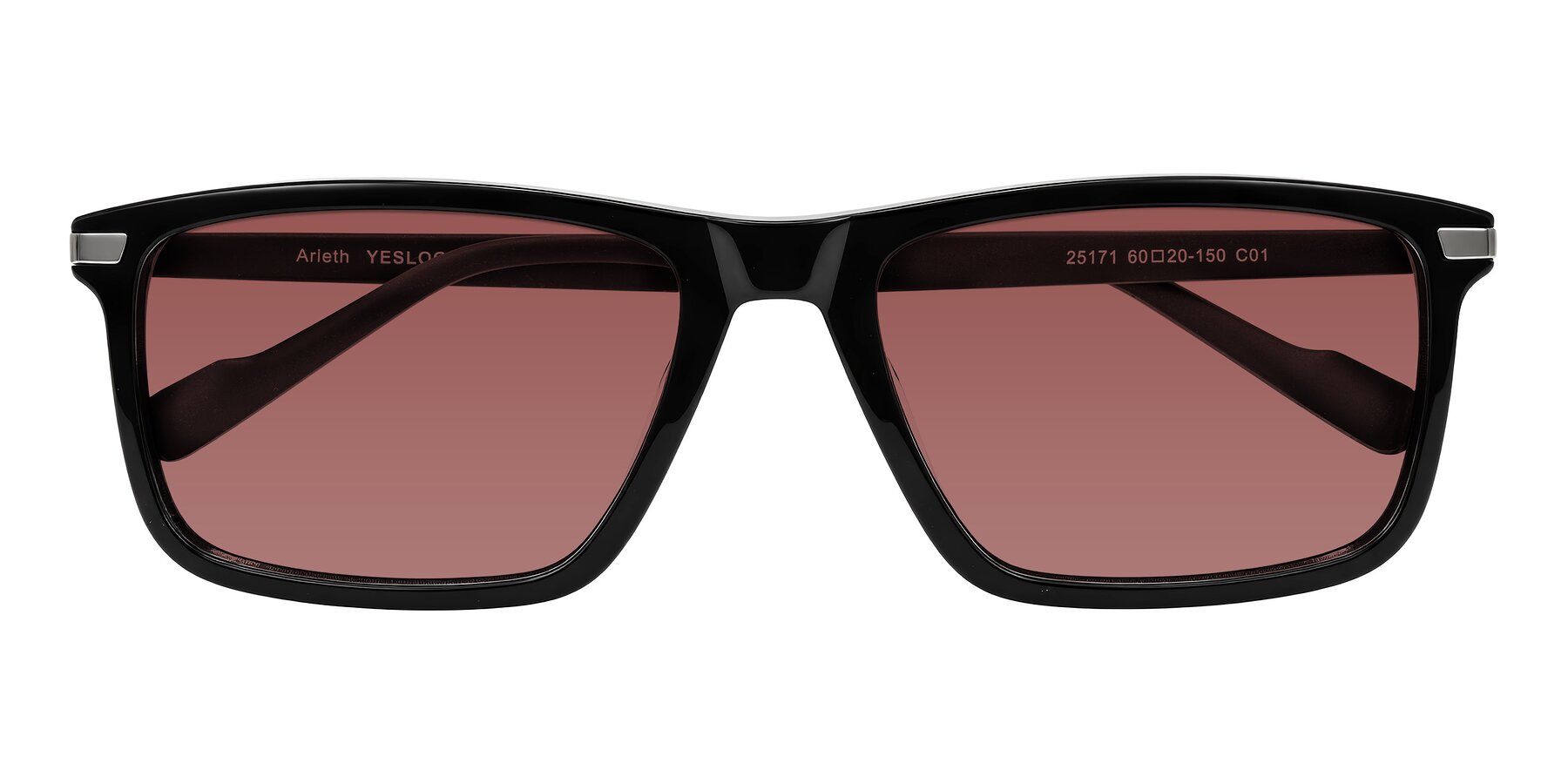 Folded Front of Arleth in Black with Garnet Tinted Lenses