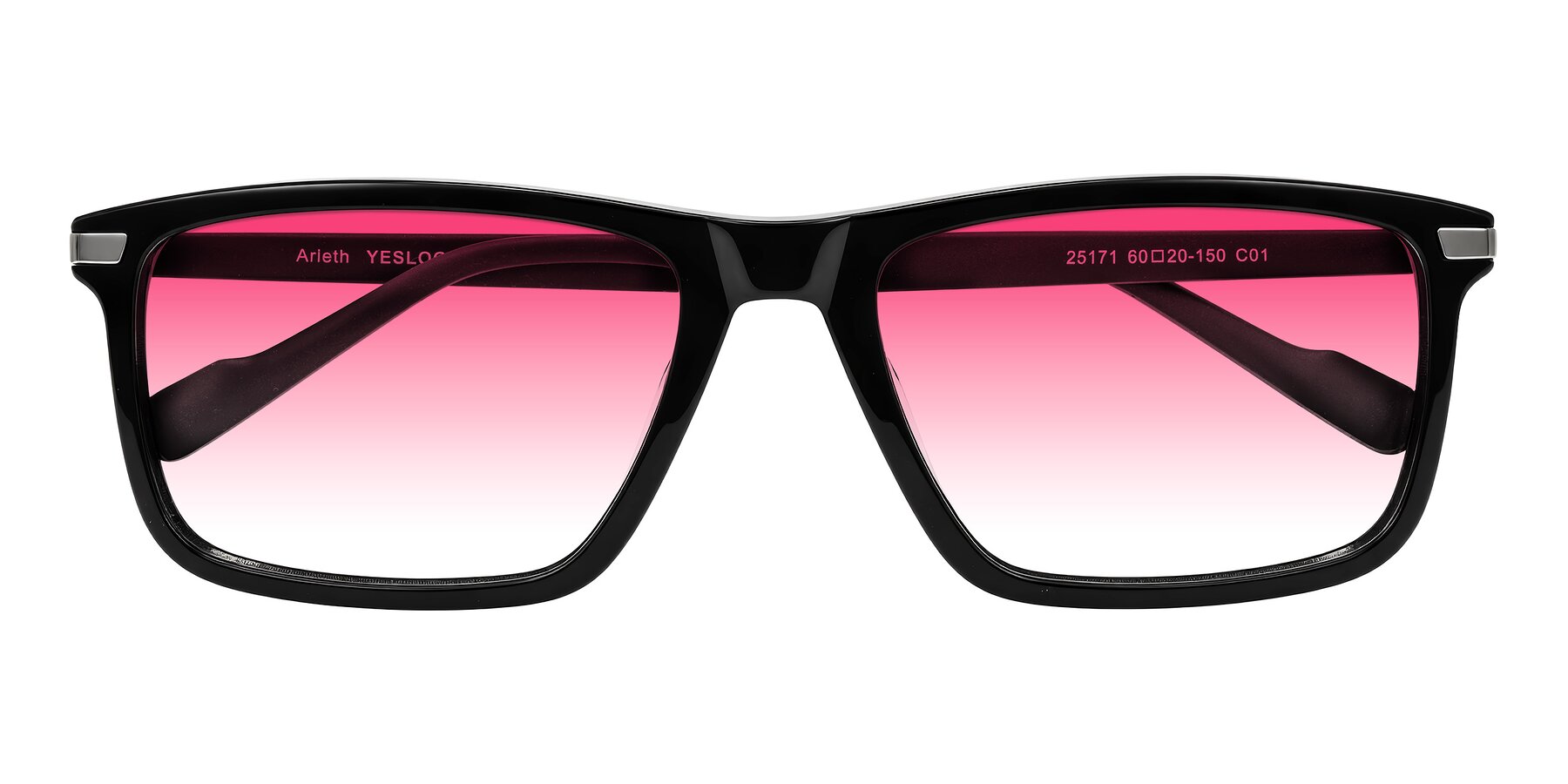 Folded Front of Arleth in Black with Pink Gradient Lenses