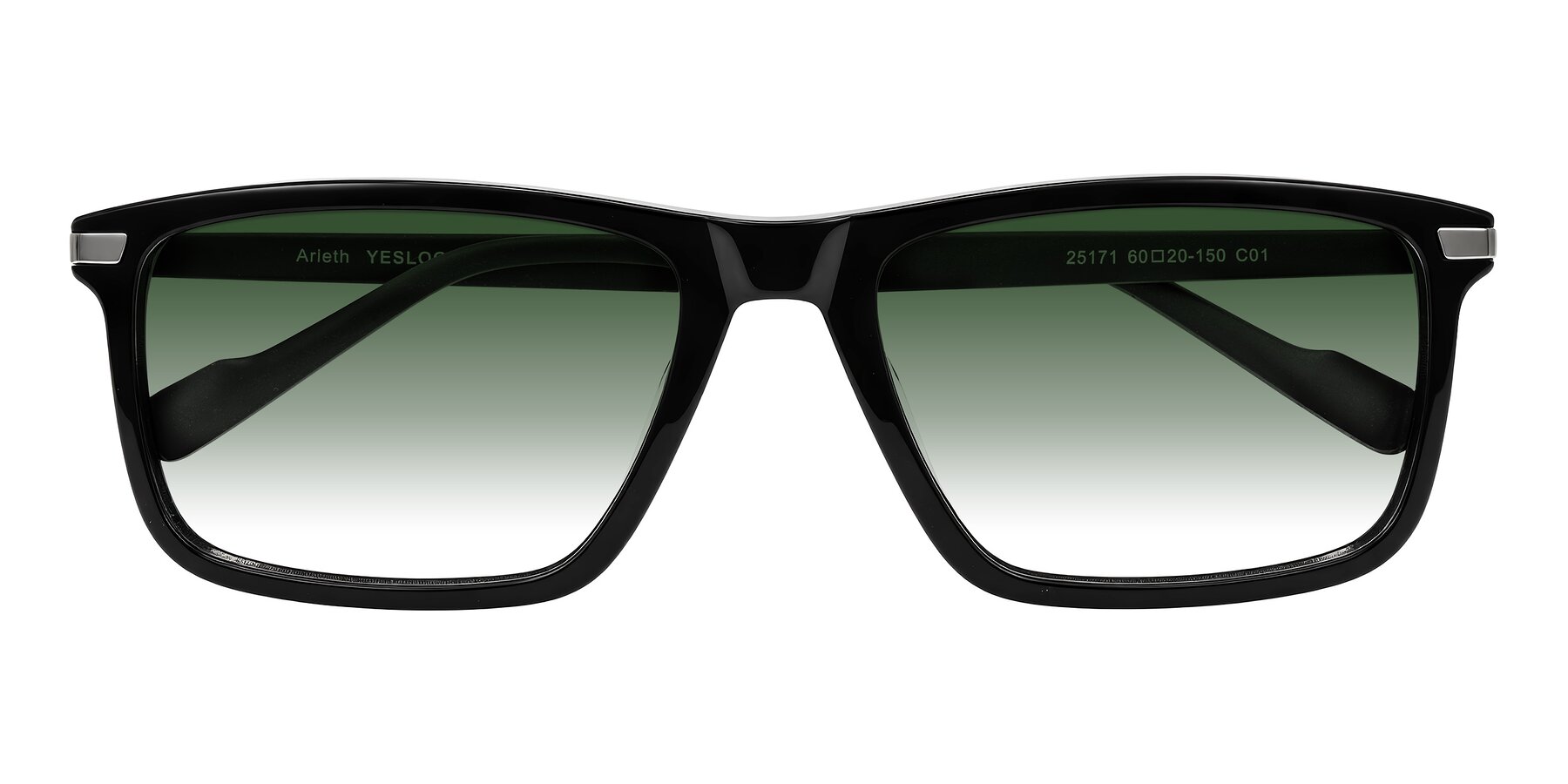 Folded Front of Arleth in Black with Green Gradient Lenses