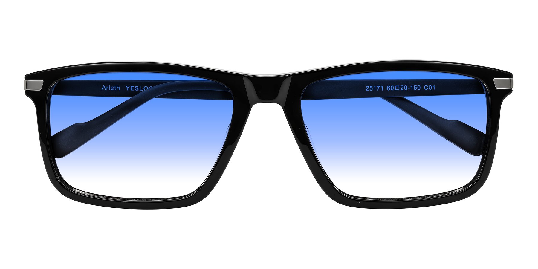 Folded Front of Arleth in Black with Blue Gradient Lenses