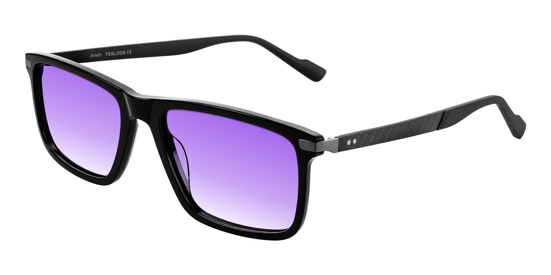Angle of Arleth in Black with Purple Gradient Lenses