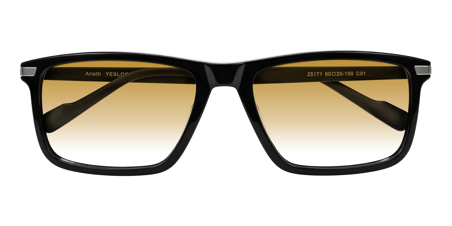 Folded Front of Arleth in Black with Champagne Gradient Lenses
