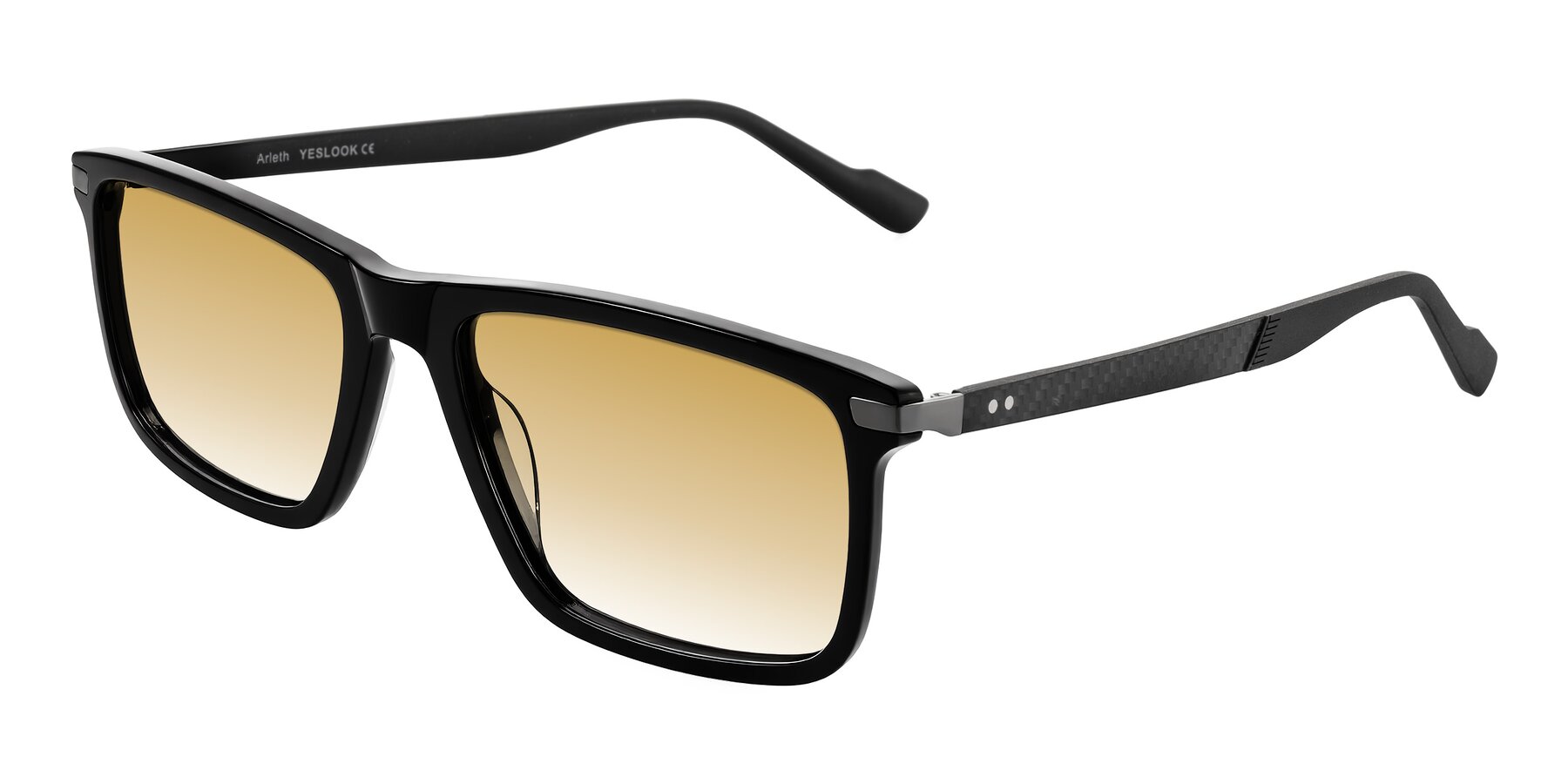 Angle of Arleth in Black with Champagne Gradient Lenses