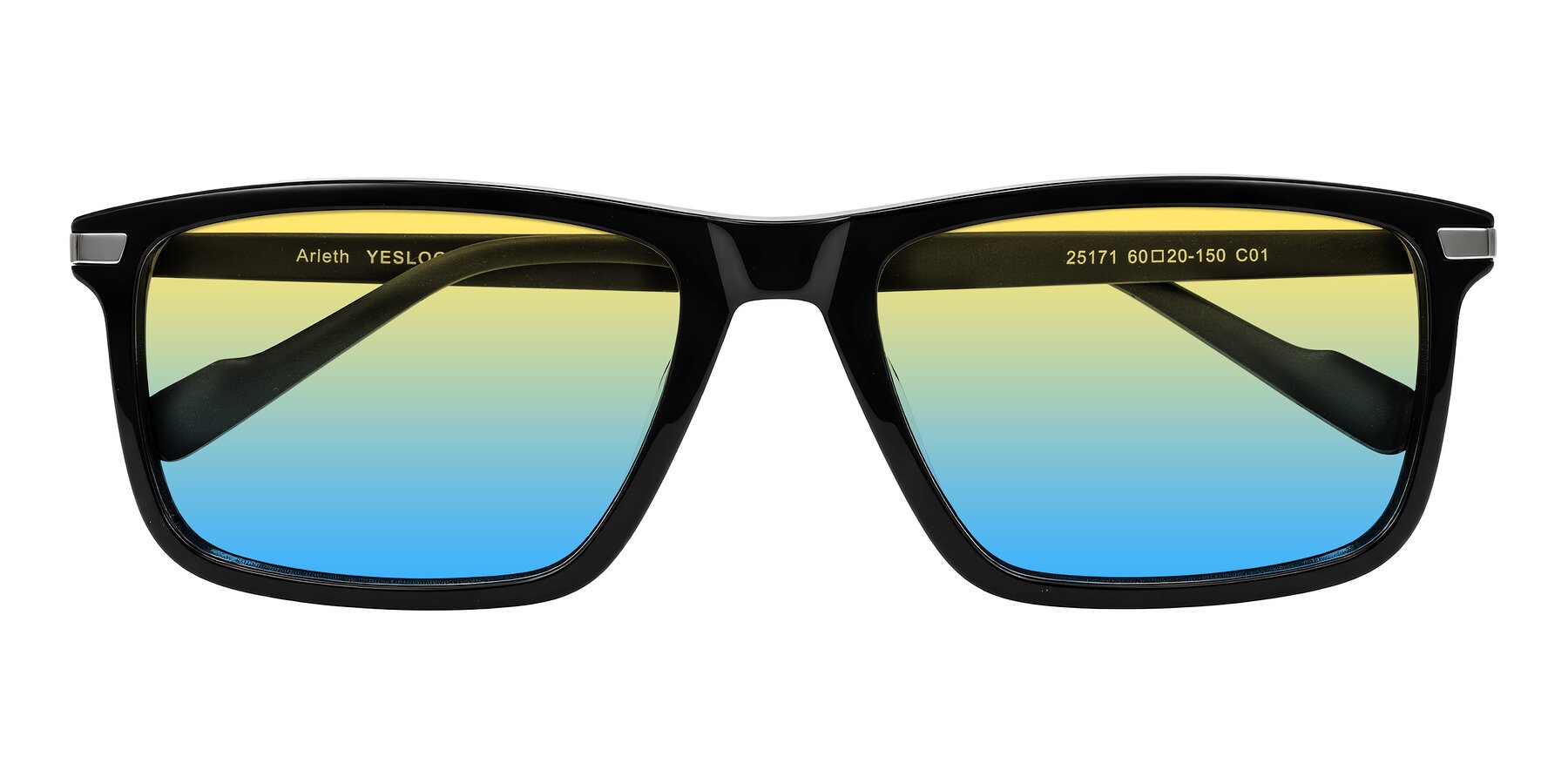 Folded Front of Arleth in Black with Yellow / Blue Gradient Lenses