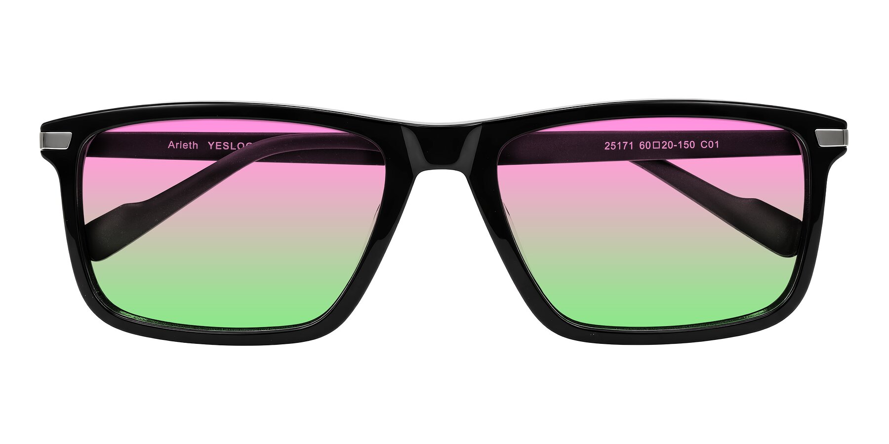 Folded Front of Arleth in Black with Pink / Green Gradient Lenses