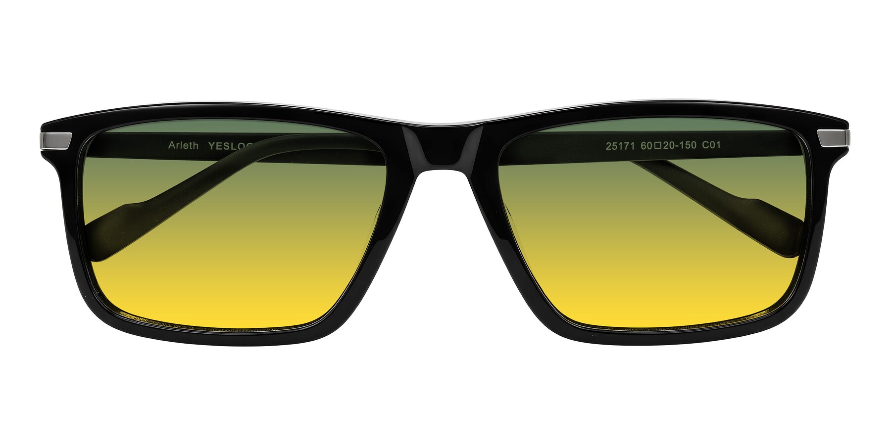 Folded Front of Arleth in Black with Green / Yellow Gradient Lenses
