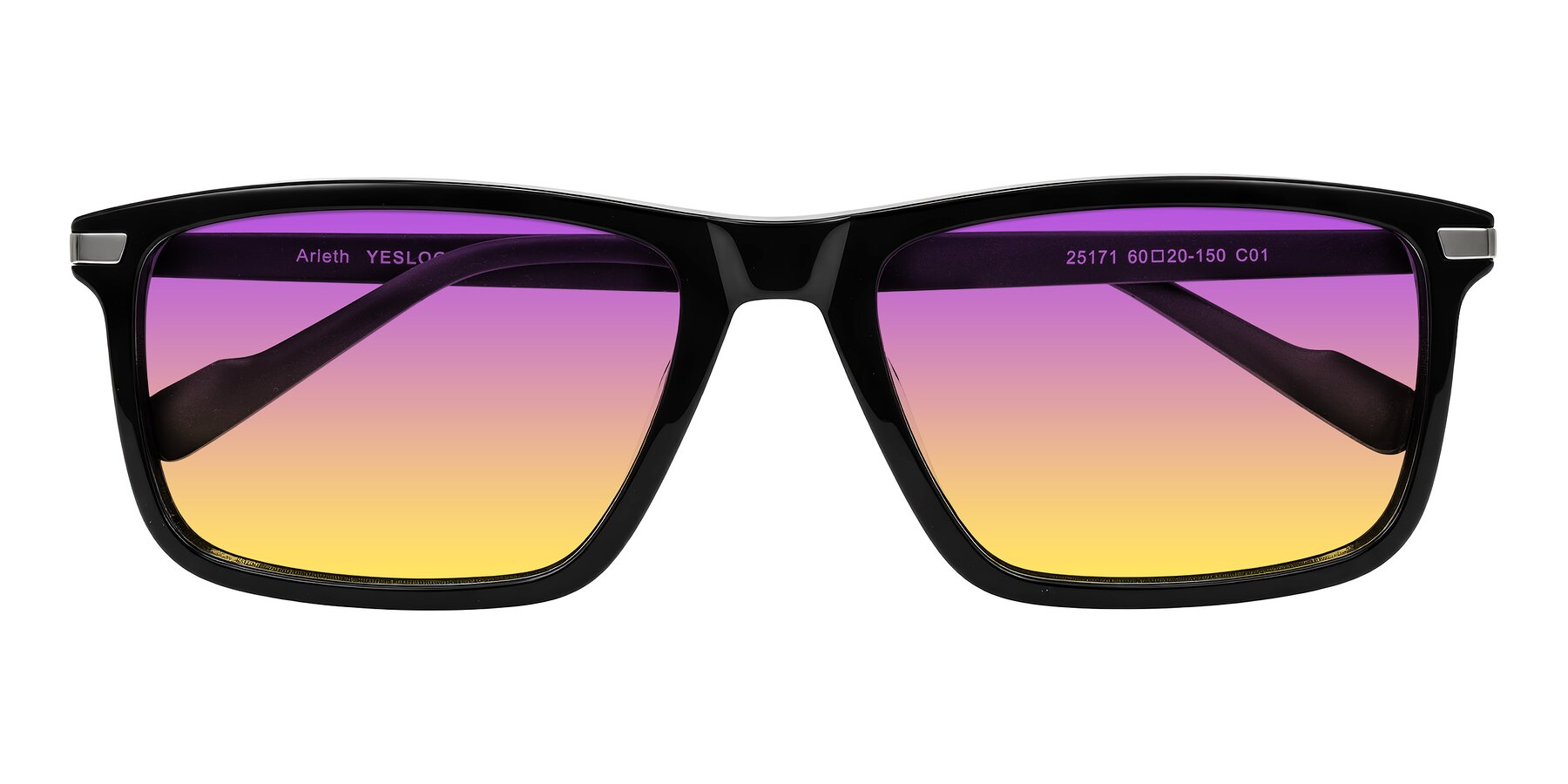 Folded Front of Arleth in Black with Purple / Yellow Gradient Lenses